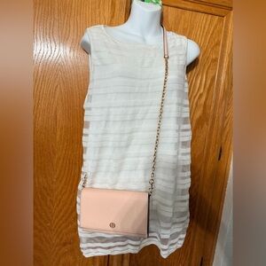 TORY BURCH Blush-colored Leather Robinson Chain Link Crossbody Wallet